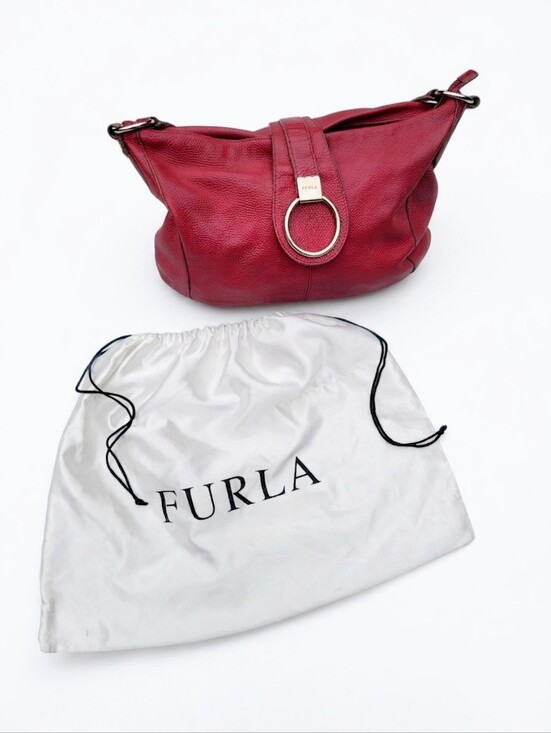 Furla Handbags - Furla Vintage Red Leather Slouchy Hobo And Dust Bag
